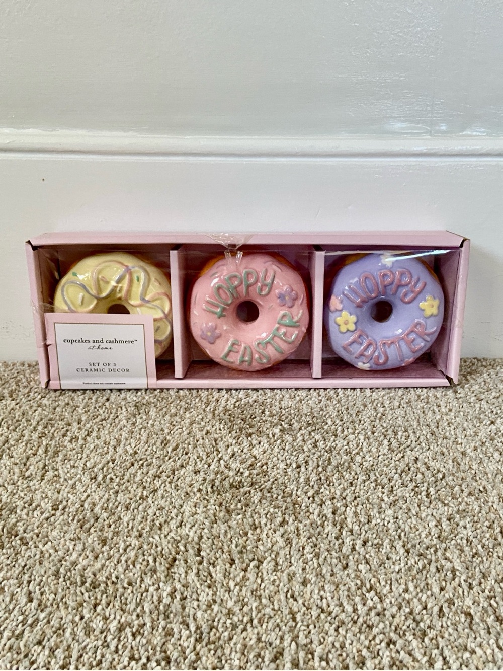 NWT Cupcakes & Cashmere Set of 3 Ceramic Decor Easter Spring Donuts - Picture 7 of 10